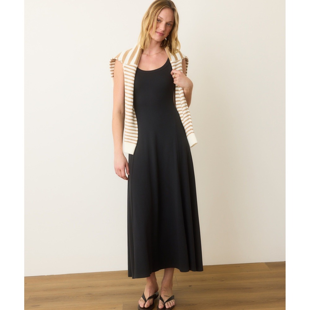Marine Layer Lexi Rib Black Knit Scoop Neck Sleeveless Maxi Dress Medium